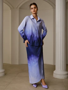 ZEYLAH Women's Light Blue Long Sleeve Top And Skirt Casual Elegant 2 Pieces Set Brunch - Purple - View 7