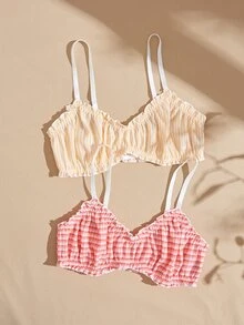 Lullawish Young Casual Comfortable Colorblock Striped Mixed Fabric 2pcs Set Women's Bra - Multicolor - View 1