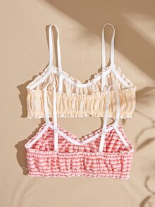 Lullawish Young Casual Comfortable Colorblock Striped Mixed Fabric 2pcs Set Women's Bra - Multicolor - View 2