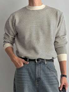 DAZY Men Striped Pattern Sweater Long Sleeve Tops - Multicolor - View 1