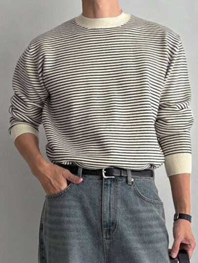 DAZY Men Striped Pattern Sweater Long Sleeve Tops
