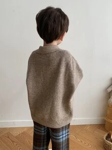 Dazy Kids Boys' Thick Knit Cardigan Sweater, Long Sleeve, Turn-Down Collar, Casual Basic Style, Autumn/Winter - Brown - View 4