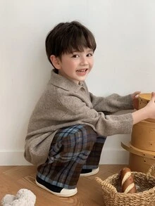 Dazy Kids Boys' Thick Knit Cardigan Sweater, Long Sleeve, Turn-Down Collar, Casual Basic Style, Autumn/Winter - Brown - View 5