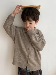 Dazy Kids Boys' Thick Knit Cardigan Sweater, Long Sleeve, Turn-Down Collar, Casual Basic Style, Autumn/Winter - Brown - View 7
