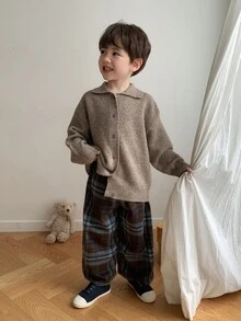 Dazy Kids Boys' Thick Knit Cardigan Sweater, Long Sleeve, Turn-Down Collar, Casual Basic Style, Autumn/Winter - Brown - View 6