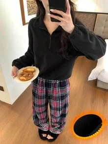 DAZY Women's Autumn/Winter Plaid Top And Long Pants Pajama Set - Black - View 7