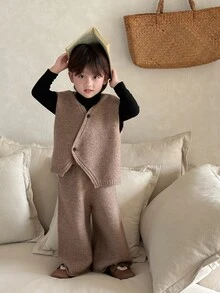 Dazy Kids Set Rompi Kasual Bayi Laki-laki Musim Gugur/Dingin & Celana Panjang - Coffee Brown - View 6