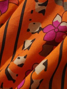 DAZY Summer Beach Vacation Style Floral Print Loose Cami Long Nightgown For Women - Orange - View 6