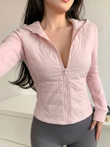 Livesso Damen Winterjacke in hellem Rosa mit Kapuze, Kordelzug, langen Ärmeln, dicker Taschendekoration, lockerer Passform, für Renntag, Joggen, Athleisure und Lässig - Pink - Übersicht 3