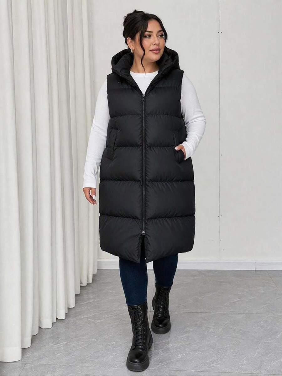 SHEIN Cottnline Plus Zip Up Hooded Puffer Vest Coat