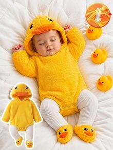 Cozy Pixies Baby Girl Knitted Faux Fur Embroidered Hooded Casual Autumn Winter Romper - Yellow - View 2