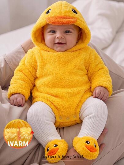 Cozy Pixies Baby Girl Knitted Faux Fur Embroidered Hooded Casual Autumn Winter Romper
