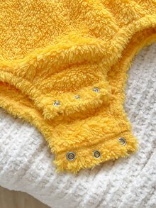 Cozy Pixies Baby Girl Knitted Faux Fur Embroidered Hooded Casual Autumn Winter Romper - Yellow - View 6