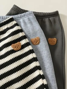 SHEIN Baby Boy Cartoon Bear Print Elastic Waist Long Winter Pants 3pcs Pieces Set, Versatile And Comfortable - Multicolor - View 6