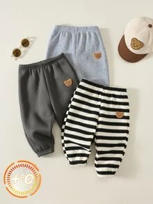 SHEIN Baby Boy Cartoon Bear Print Elastic Waist Long Winter Pants 3pcs Pieces Set, Versatile And Comfortable - Multicolor - View 4