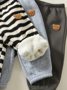 SHEIN Baby Boy Cartoon Bear Print Elastic Waist Long Winter Pants 3pcs Pieces Set, Versatile And Comfortable - Multicolor - View 7