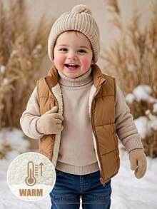 Cozy Pixies Kids Young Boy Solid Color Versatile Comfortable Crew Neck Padded Fleece Lined Vest Winter Jacket - Brown - View 1