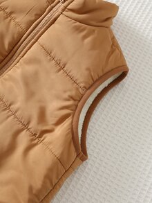 Cozy Pixies Kids Young Boy Solid Color Versatile Comfortable Crew Neck Padded Fleece Lined Vest Winter Jacket - Brown - View 3