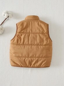 Cozy Pixies Kids Young Boy Solid Color Versatile Comfortable Crew Neck Padded Fleece Lined Vest Winter Jacket - Brown - View 2