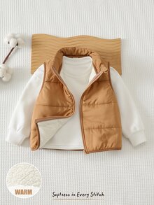 Cozy Pixies Kids Young Boy Solid Color Versatile Comfortable Crew Neck Padded Fleece Lined Vest Winter Jacket - Brown - View 6
