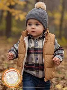 Cozy Pixies Kids Young Boy Solid Color Versatile Comfortable Crew Neck Padded Fleece Lined Vest Winter Jacket - Brown - View 10