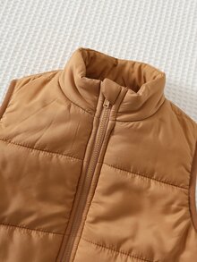 Cozy Pixies Kids Young Boy Solid Color Versatile Comfortable Crew Neck Padded Fleece Lined Vest Winter Jacket - Brown - View 5