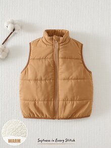 Cozy Pixies Kids Young Boy Solid Color Versatile Comfortable Crew Neck Padded Fleece Lined Vest Winter Jacket - Brown - View 7