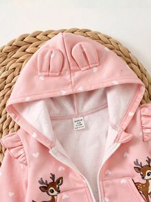 SHEIN 女嬰可愛休閒針織卡通圖案波點夾克與鬆緊腰長褲套裝 - 粉色 - 查看 6