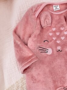 Newborn Baby Girl Cute Autumn/Winter Fluffy Embroidered Pattern Long Sleeve Romper - Pink - View 5