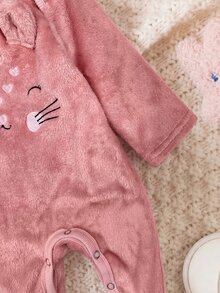 Newborn Baby Girl Cute Autumn/Winter Fluffy Embroidered Pattern Long Sleeve Romper - Pink - View 6