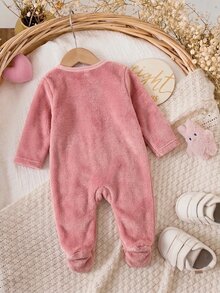 Newborn Baby Girl Cute Autumn/Winter Fluffy Embroidered Pattern Long Sleeve Romper - Pink - View 7