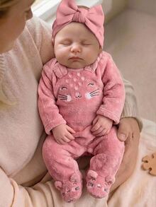 Newborn Baby Girl Cute Autumn/Winter Fluffy Embroidered Pattern Long Sleeve Romper - Pink - View 1