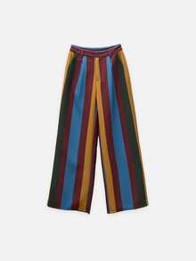 Nöista Wide Leg Stripped Pants With Belt Loops And Side Pockets On The Front And Welt Pockets On The Back, College, Office, Travel, Fall Winter Trousers. - Yellow - View 9