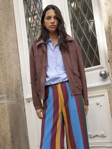 Nöista Wide Leg Stripped Pants With Belt Loops And Side Pockets On The Front And Welt Pockets On The Back, College, Office, Travel, Fall Winter Trousers. - Yellow - View 8