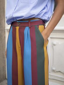 Nöista Wide Leg Stripped Pants With Belt Loops And Side Pockets On The Front And Welt Pockets On The Back, College, Office, Travel, Fall Winter Trousers. - Yellow - View 6