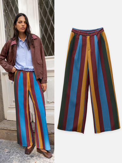 Nöista Pantalones de pierna ancha a rayas con trabillas para cinturón y bolsillos laterales en la parte delantera y bolsillos de ribete en la parte trasera, para universidad, oficina, viajes, pantalones de otoño e invierno.