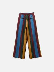 Nöista Wide Leg Stripped Pants With Belt Loops And Side Pockets On The Front And Welt Pockets On The Back, College, Office, Travel, Fall Winter Trousers. - Yellow - View 10