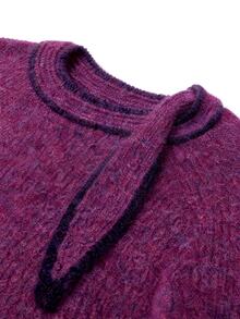 Nöista Sweater Rajut Bergaris dengan Detail Syal. Musim Gugur/Musim Dingin, Berlapis, Nyaman, Sehari-hari, Natal. - Burgundy - View 9