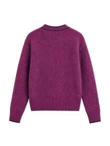 Nöista Sweater Rajut Bergaris dengan Detail Syal. Musim Gugur/Musim Dingin, Berlapis, Nyaman, Sehari-hari, Natal. - Burgundy - View 8