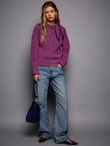 Nöista Sweater Rajut Bergaris dengan Detail Syal. Musim Gugur/Musim Dingin, Berlapis, Nyaman, Sehari-hari, Natal. - Burgundy - View 1