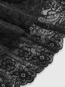 ROMWE Women Vintage Gothic Baroque Style Sheer Mesh Flocked Detachable Ruffle Tie Collar Rhinestone Pendant Lace-Up Frill Sleeves Black Blouse - Black - View 5