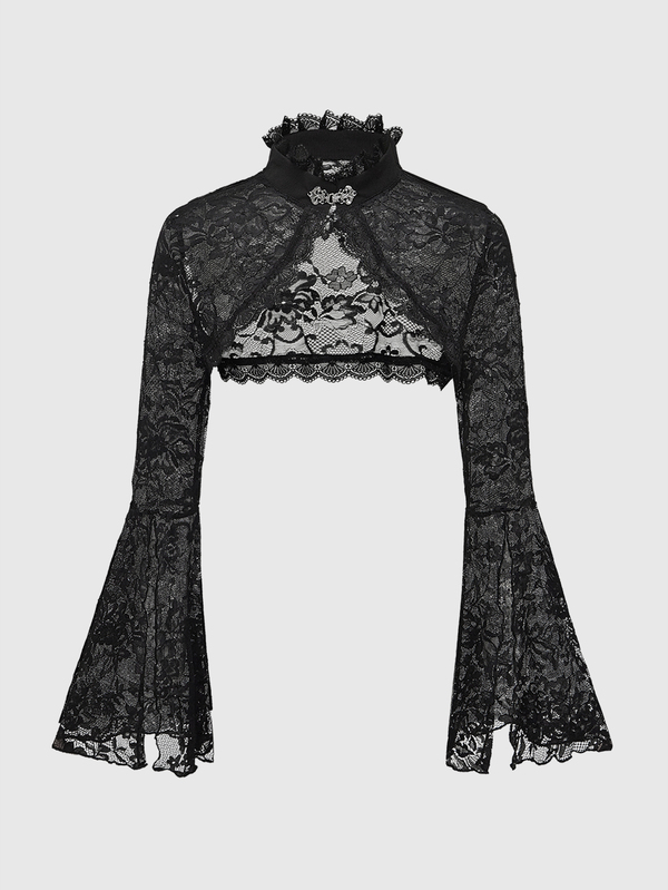 ROMWE Gothic Style Bell Sleeve Lace Open Front Fashion Top