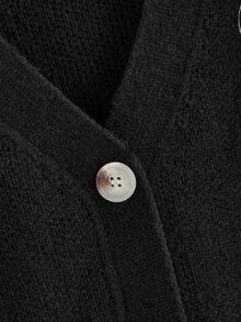 ROMWE Valentine's Day Graphic Black Gothic Snake & Crescent Moon Embroidered V-Neck Loose Plus Size Cardigan, For Winter - Black - View 5