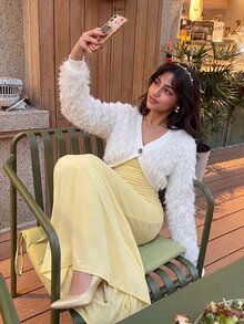 SHEIN ICON Sexy Elegant Style V-Neck Loose Slimming Faux Fur Jacket Party Night Out Date Night White Winter - White - View 7