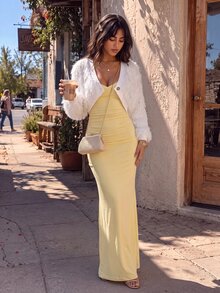 SHEIN ICON Sexy Elegant Style V-Neck Loose Slimming Faux Fur Jacket Party Night Out Date Night White Winter - White - View 5