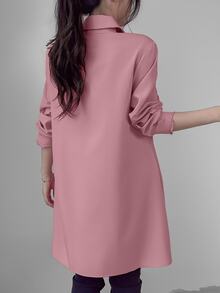 LUMIGAL Women's Spring/Summer Casual Loose Solid Color Long Sleeve Shirt,Long Sleeve Tops Fall Cloth For Women - Dusty Pink - View 2