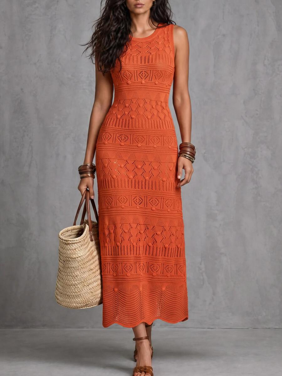 LUMIGAL New European And American Style Fashion Vacation Casual Mixed Color Versatile Knit Top Sweater Dress - Orange - View 1