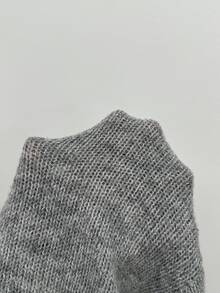 SHEIN Women's Dark Grey Round Neck Raglan Lantern Sleeve Wool Blend Pullover Sweater - Dark Grey - View 8