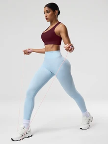 SHEIN Sports 女款素色無袖短版運動貼身瑜珈賽車背心上衣 - 酒紅色 - 查看 5