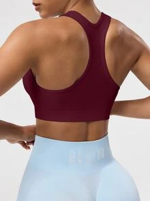 SHEIN Sports 女款素色無袖短版運動貼身瑜珈賽車背心上衣 - 酒紅色 - 查看 4
